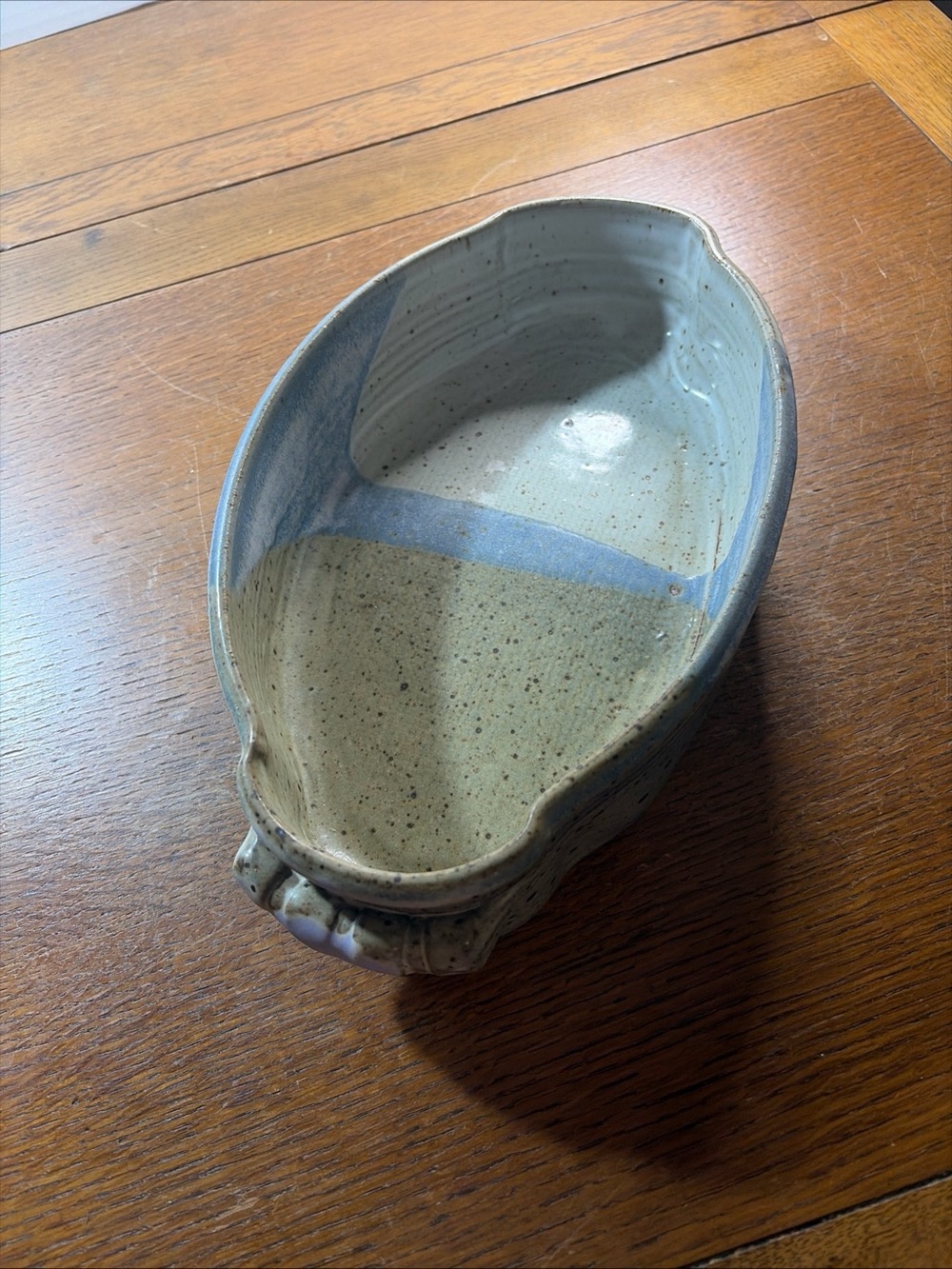 Vintage 1992 Signed Studio Art Pottery Bowl Blue Green Glaze Handmade Stoneware